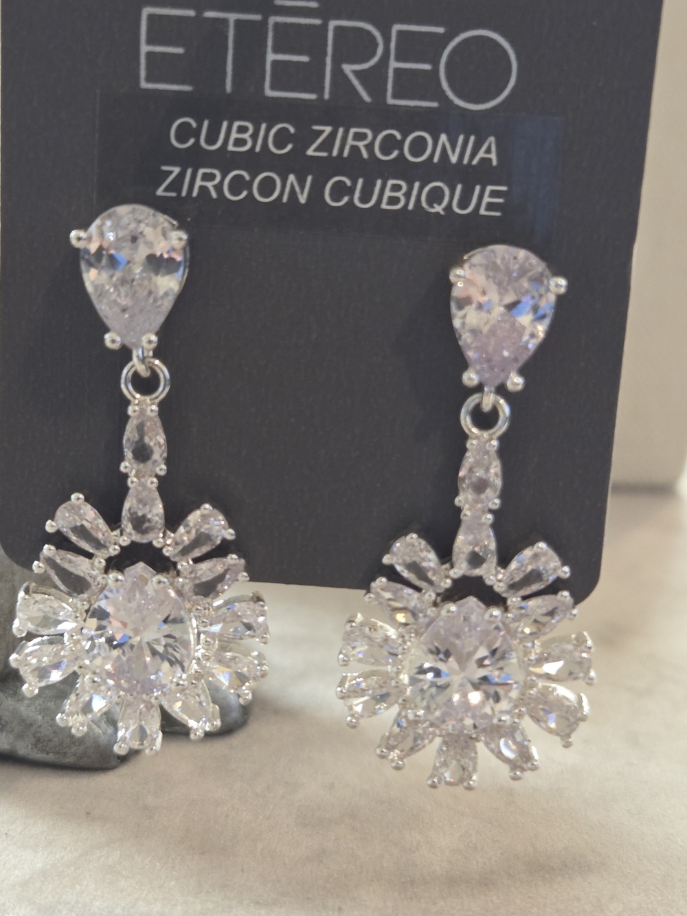 Gorgeous Etereo Silver-Tone Clear Cubic Zirconia Drop Earrings